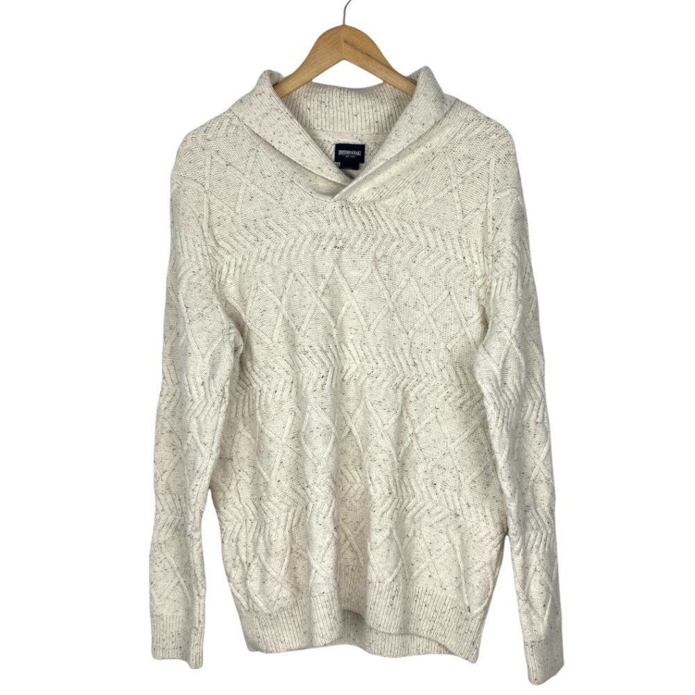British khaki Men's Creme Cable Knit Shawl Collar Sweater XL